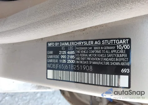 2001 Mercedes-Benz E 320 from USA, damaged, VIN WDBJF65J61B251908